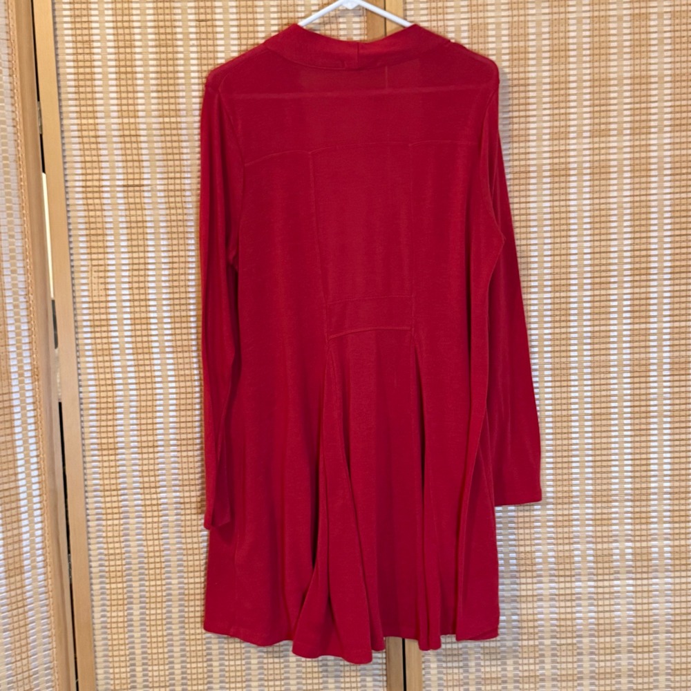 Energe World Wear Womens XL Red Black Scroll Print Open Front Cardigan High Low - Picture 3 of 9
